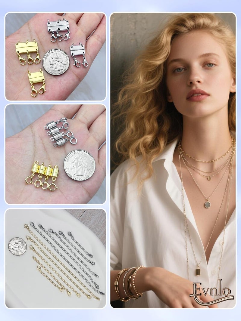 Evnlo Multi Necklace Layering Clasp and Chain Extender and Magnetic Jewelry Clasp Set, Gold and Silver Multiple Styles Necklace Extenders for Women - Image 2